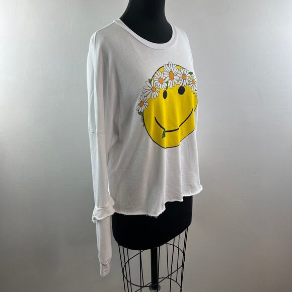Lauren Moshi White Yellow Sweatshirt Happy Daisy Peace Crew Neck Sz Medium NEW - Picture 3 of 13